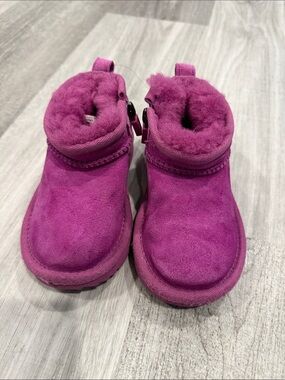 Kids Plush Lined Pink Suede Ankle Boots
